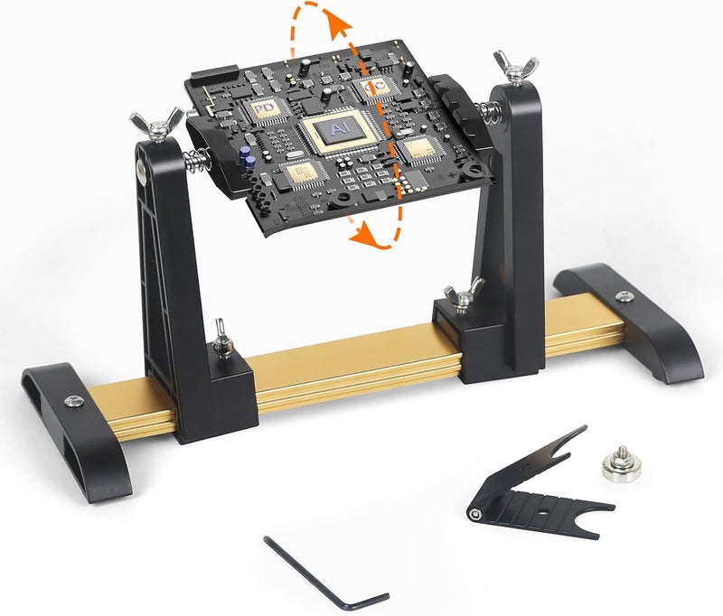EOOKU Circuit Board Holder Helping Hands and Soldering Iron Stand for Soldering and Repair, Adjustable 360° Rotation, Potable, Space-Saving and Aluminum Base, Durable for Crafting, Electronics PCB - Image 1